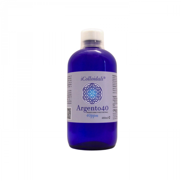 iColloidali Argento40, Argento Colloidale Ionico Naturale, 40ppm, 480ml, tappo misurino